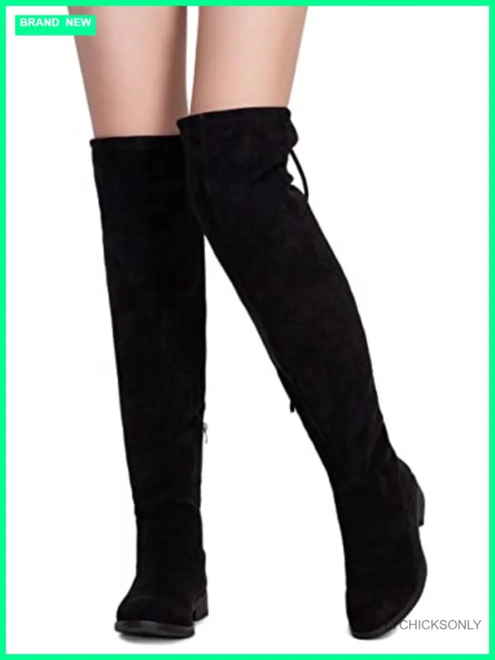 Synthetic Suede Over the Knee Flat Boots Thigh High Tall Side Zip